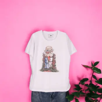 Tricou Dama cu Fetite Alb 11 imagine