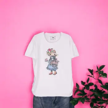 Tricou Dama cu Fetite Alb 12 imagine