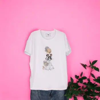 Tricou Dama cu Fetite Alb 13 imagine