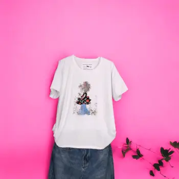 Tricou Dama cu Fetite Alb 14 imagine