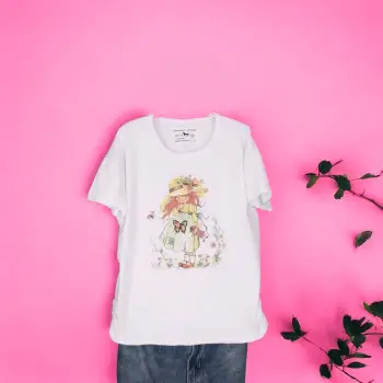 Tricou Dama cu Fetite Alb 17 imagine