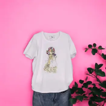 Tricou Dama cu Fetite Alb 2 imagine