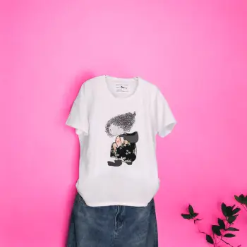 Tricou Dama cu Fetite Alb 8 imagine