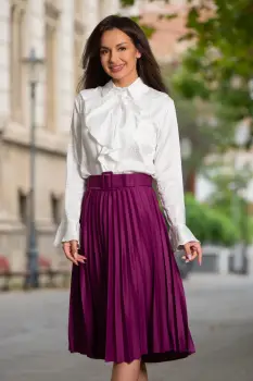 Bluza alba InPuff din jakard satinata cu jabou imagine