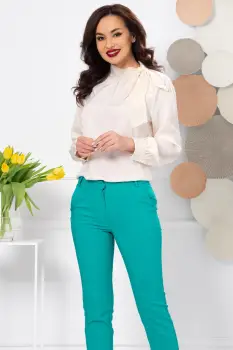 Bluza dama eleganta crem din voal cu funda stilizata imagine