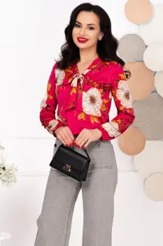 Bluza dama eleganta cu imprimeu floral si guler esarfa imagine