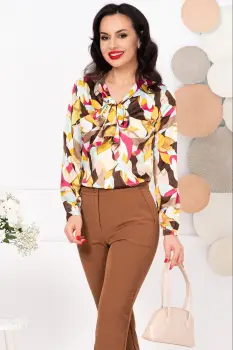 Bluza dama eleganta cu imprimeu tip pictura si guler esarfa imagine