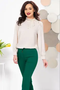 Bluza dama eleganta din voal crem cu guler din organza imagine