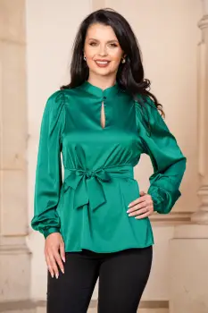 Bluza dama eleganta InPuff satinata verde imagine