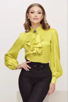 Bluza dama eleganta lime din jakard satinata cu jabou imagine