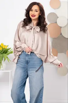 Bluza dama oversize bej cu maneca fluture imagine