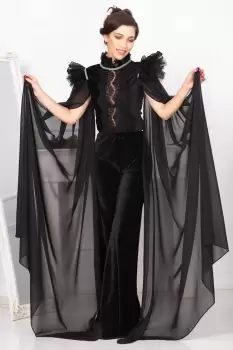 Bluza Ducesa neagra cu maneci tip trena pretioase Legendaria by Venezia imagine