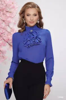 Bluza eleganta albastru royal cu glitter si jabou amplu imagine