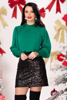 Bluza eleganta verde cu mansete elastice imagine