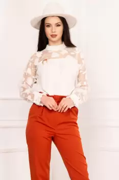 Bluza InPuff alba usor creponata cu organza si broderie imagine