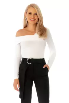 Bluza Pretty Girl alba cu un umar gol cambrata din lycra imagine