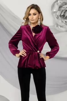 Bluza tip jacheta magenta Pretty Girl din catifea cu peplum imagine