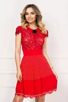 Bluza Venezia rosie din dantela cu paiete si flori 3D imagine