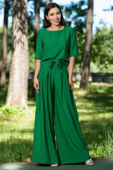 Compleu dama verde din vascoza cu pantaloni evazati imagine
