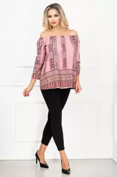 Compleu Melody lejer cu bluza roz si imprimeu floral By InPuff imagine