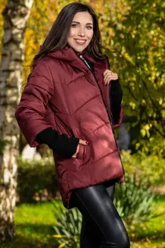 Geaca dama grena matlasata Denisa cu mansete din tricot si gluga imagine