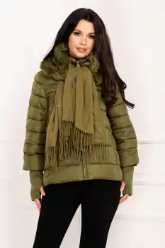 Geaca dama kaki matlasata cu fular detasabil cu blanita imagine