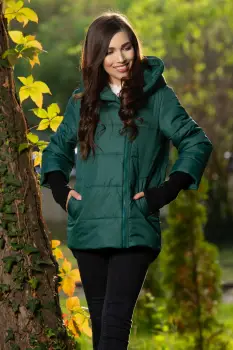 Geaca dama verde matlasata Anca cu mansete din tricot si gluga imagine