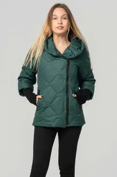 Geaca dama verde matlasata Medeea cu mansete din tricot si gluga imagine