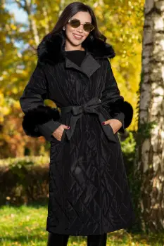 Geaca lunga neagra eleganta Marianne cu guler si mansete din blana imagine
