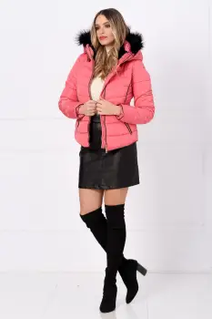 Geaca matalasata scurta ciclame cambrata cu blanita la guler si gluga imagine