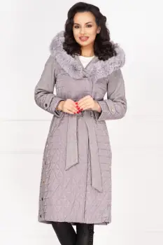 Geaca matlasata gri Kimber cu detalii din stofa si blanita imagine