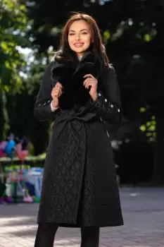 Geaca matlasata Kimber neagra cu detalii din stofa si blanita imagine