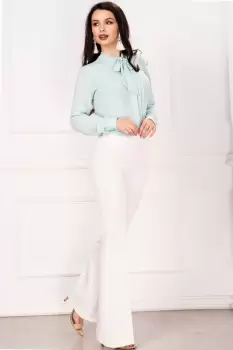 Pantaloni albi evazati eleganti InPuff cu pliuri in talie imagine