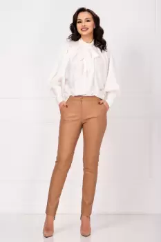 Pantaloni conici maron vatuiti din piele ecologica imagine