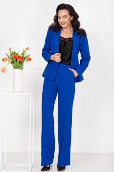 Pantaloni dama albastrru royal office drepti cu talie inalta imagine