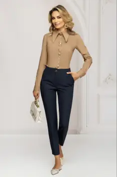 Pantaloni dama bleumarin conici cu talie medie imagine