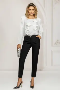 Pantaloni dama negri conici cu slit leteral imagine