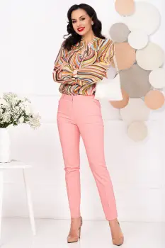 Pantaloni dama office roz InPuff conici cu buzunare laterale imagine