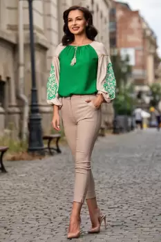 Pantaloni Effect office conici bej imagine