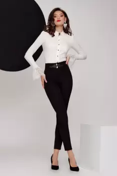 Pantaloni eleganti Fofy conici negri cu accesoriu pretios din margele imagine