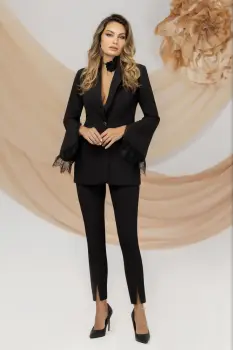 Pantaloni eleganti negri cu talie inalta si crapatura frontala imagine