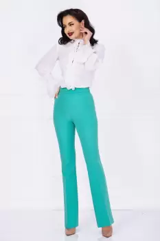 Pantaloni evazati eleganti InPuff aqua cu pliuri in talie imagine