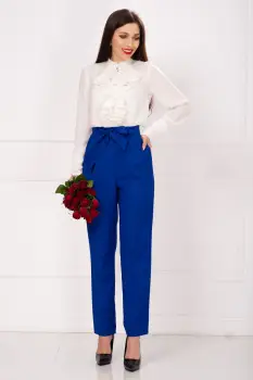 Pantaloni InPuff albastru royal lejeri cu cordon in talie imagine