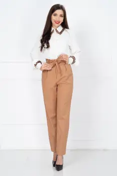 Pantaloni InPuff camel lejeri cu cordon in talie imagine