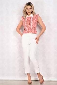 Pantaloni MBG drepti albi cu fermoare imagine