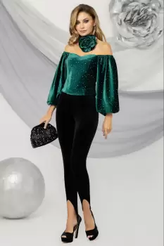 Pantaloni negri Pretty Girl din catifea cu banda elastica sub talie imagine