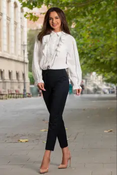 Pantaloni office bleumarin drepti cu elastic in talie imagine