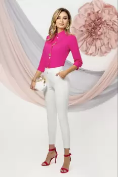 Pantaloni office ecru cu tiv asimetric imagine