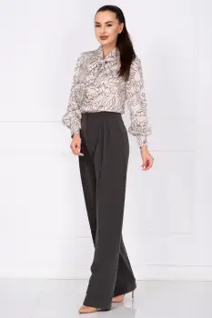 Pantaloni office gri Pretty Girl drepti cu pliuri in talie imagine