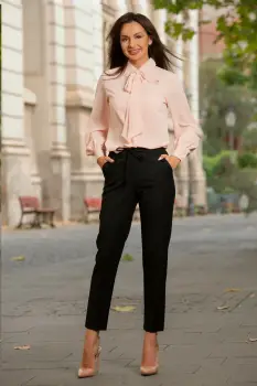 Pantaloni office negri drepti cu elastic in talie imagine